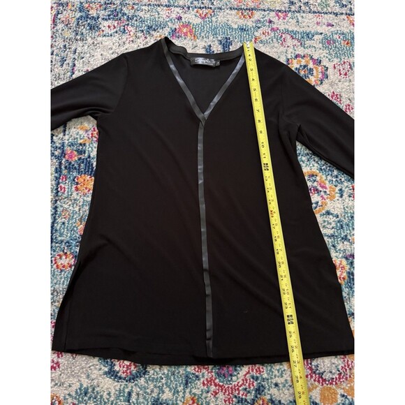 Sympli Black V-Neck Tunic Top 3/4 Sleeve Knit Blouse Side Slit Minimal Sz 6 - Picture 5 of 6